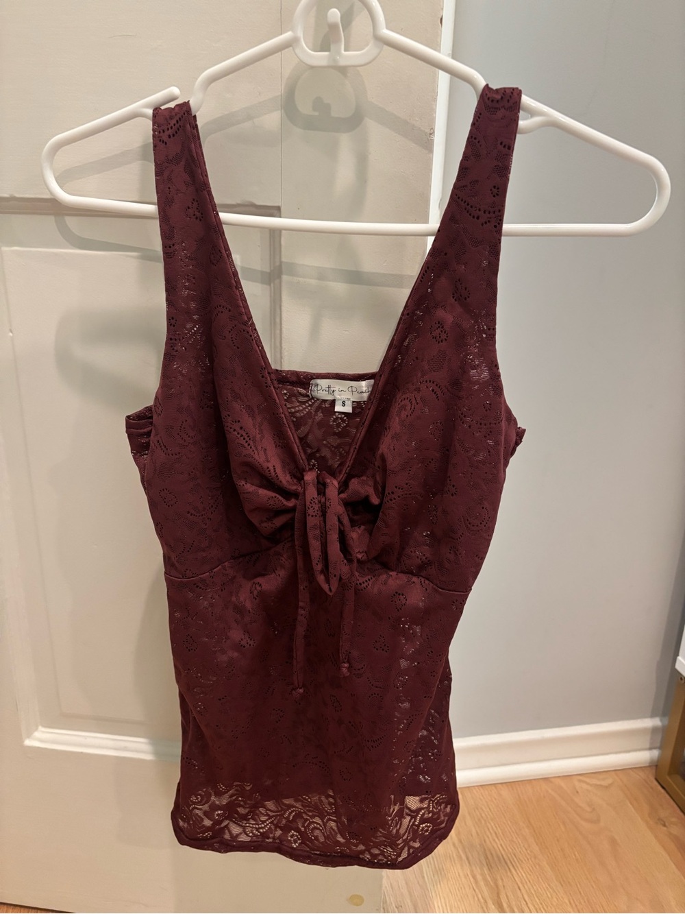 Plum Lace Tie-Front Tank